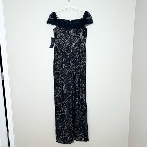 NWT Aidan Mattox  Black Nude Lace Off-The-Shoulder Gown Size 8 - Picture 7 of 7